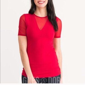 L Agnes & Dora Sheer V Neck Tee EE22 4512
